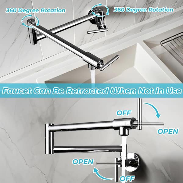 Wall Mount Pot Filler Faucet Double-Handle in Chrome