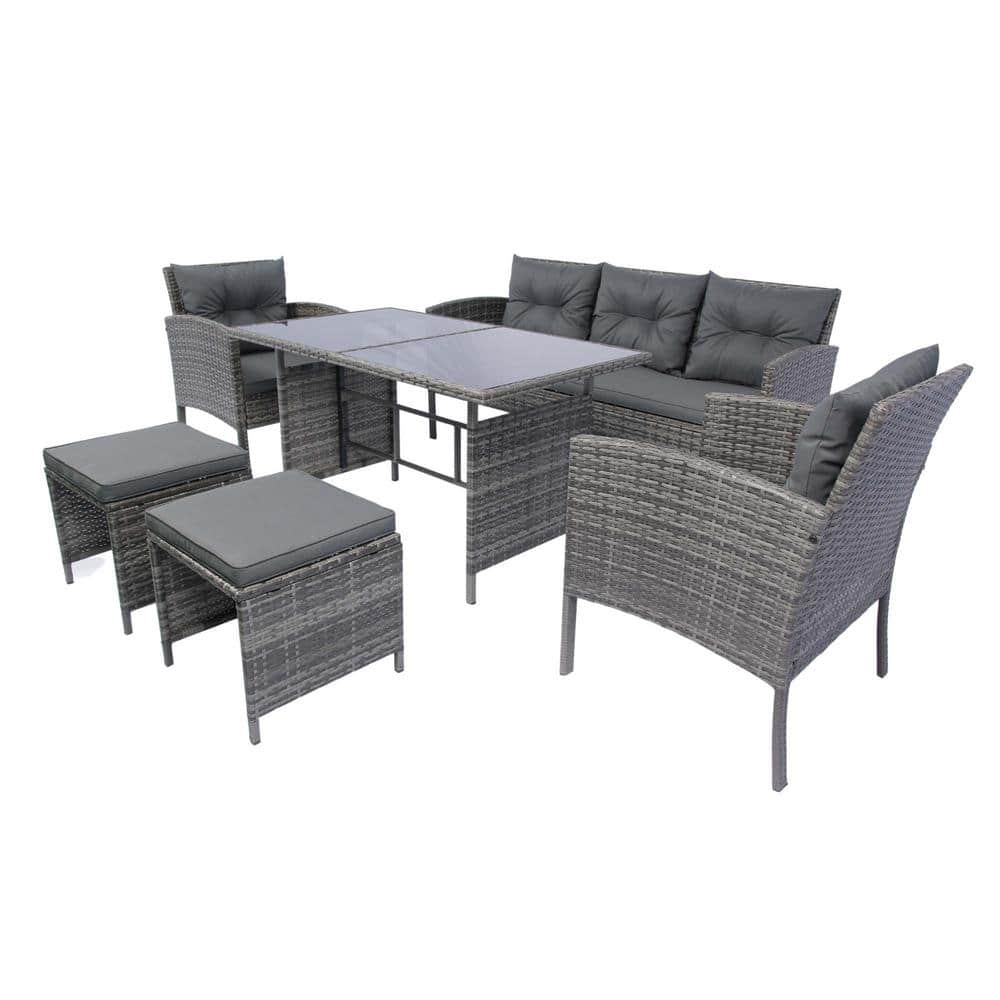 Tenleaf 6-piece Gray Wicker Patio Conversation Set With Dark Gray 