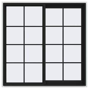 48 in. x 48 in. V-2500 Series Bronze FiniShield Vinyl Right-Handed Sliding Window with Colonial Grids/Grilles