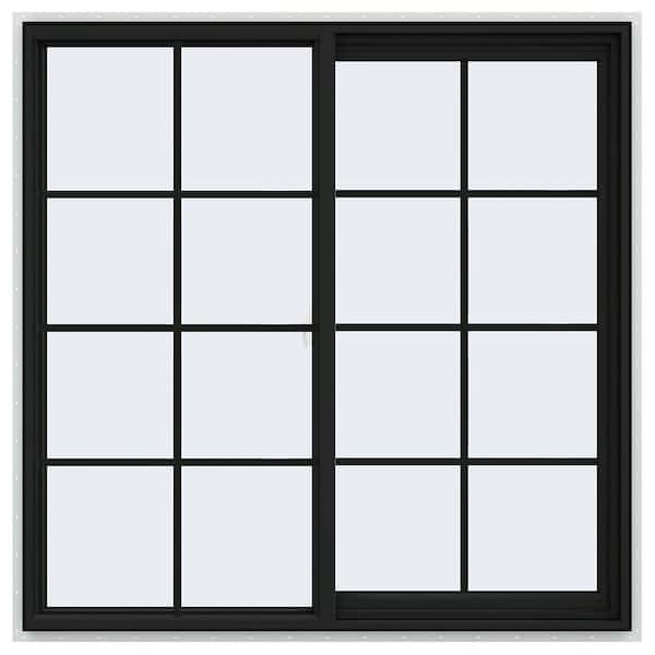 JELD-WEN 48 in. x 48 in. V-2500 Series Bronze FiniShield Vinyl Right-Handed Sliding Window with Colonial Grids/Grilles