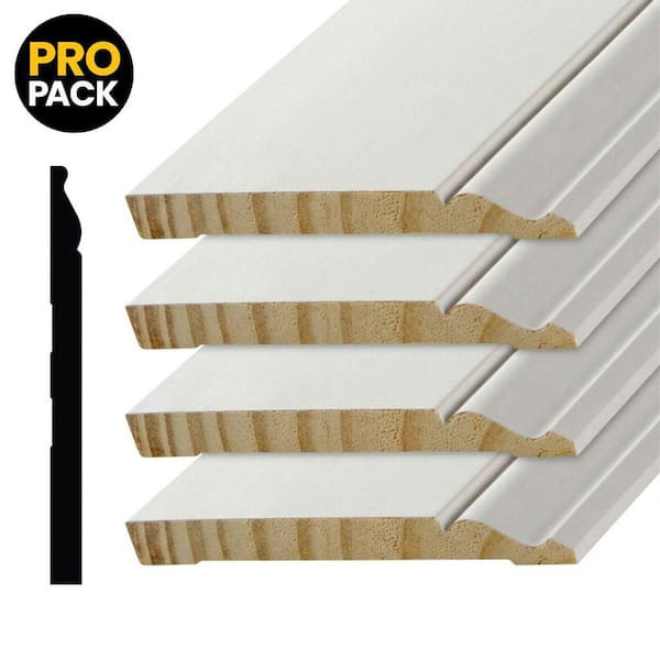 Pro Pack 9/16 in. x 7-1/4 in. x 96 in. Pine Wood Finger-Joint Baseboard Moulding (4-Pack − 32 Total Linear Feet)