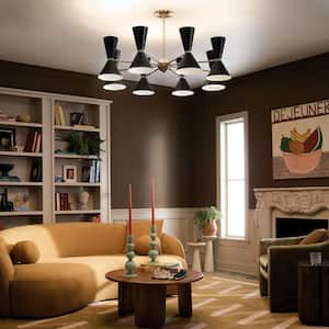 Phix 48.75 in. 16-Light Champagne Bronze and Black Mid-Century Modern Shaded Chandelier for Dining Room