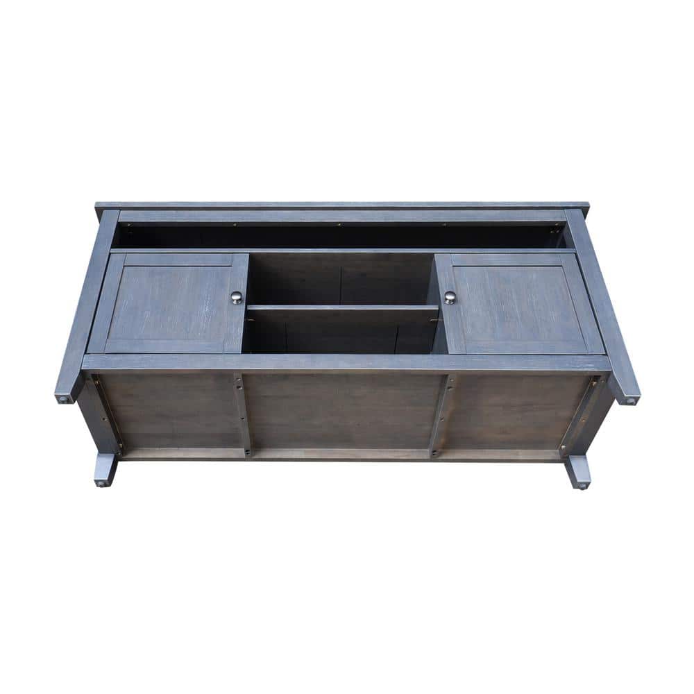 Elegant Heather Gray Solid Wood TV Stand with Cabinet and Open Shelves