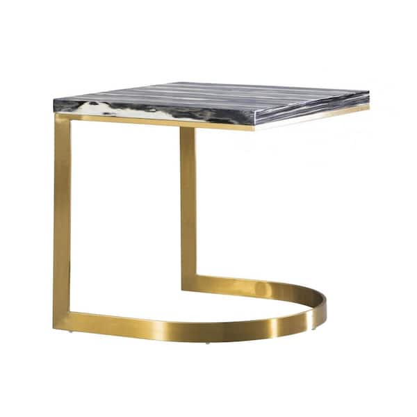 Benjara 23.6 in. Black and Gold Rectangle Marble End Table with Cantilever Base