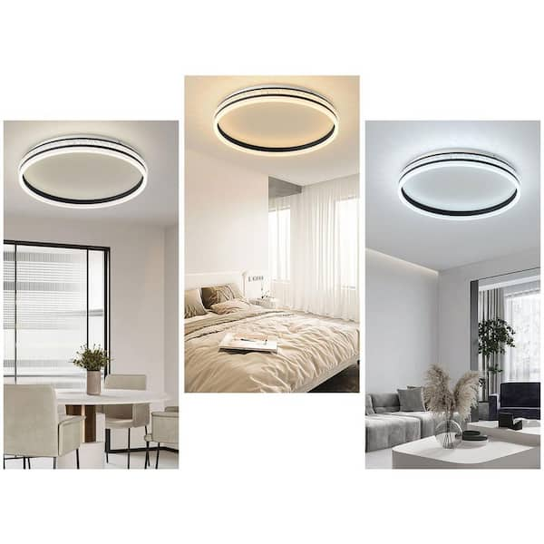 OUKANING 19.68 in. Black Modern Round Flush Mount Dimmable LED