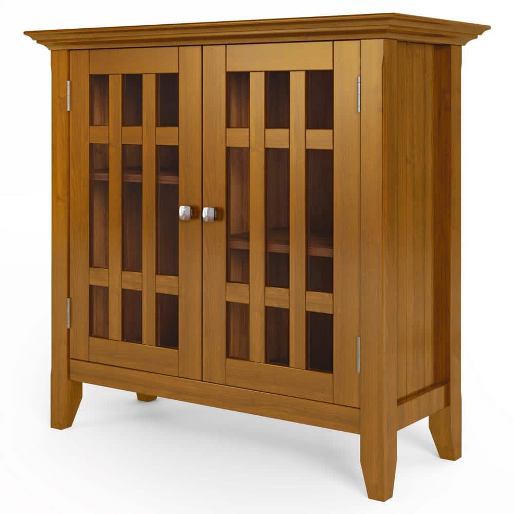 Bedford Light Golden Brown Pine Media Cabinet with Glass Doors