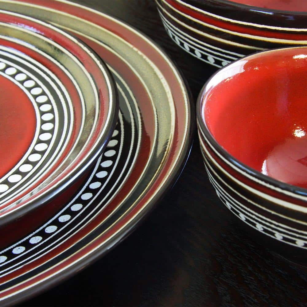 Red and Black Ceramic 16-Piece Dinnerware Set