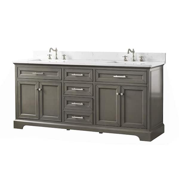 Thompson 72 in. W x 22 in. D Bath Vanity in Silver Gray with Engineered Stone Vanity in Carrara White with White Sinks