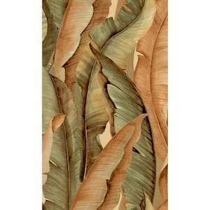 Sage Banana Leaves Tropical Machine Washable 57 sq. ft. Non-Woven Non- Pasted Double Roll Wallpaper
