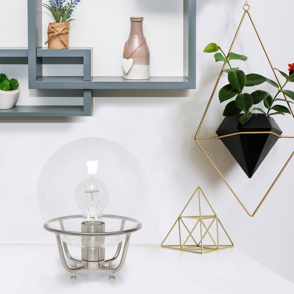 Modern Brushed Nickel Globe Shade Nightstand Lamp