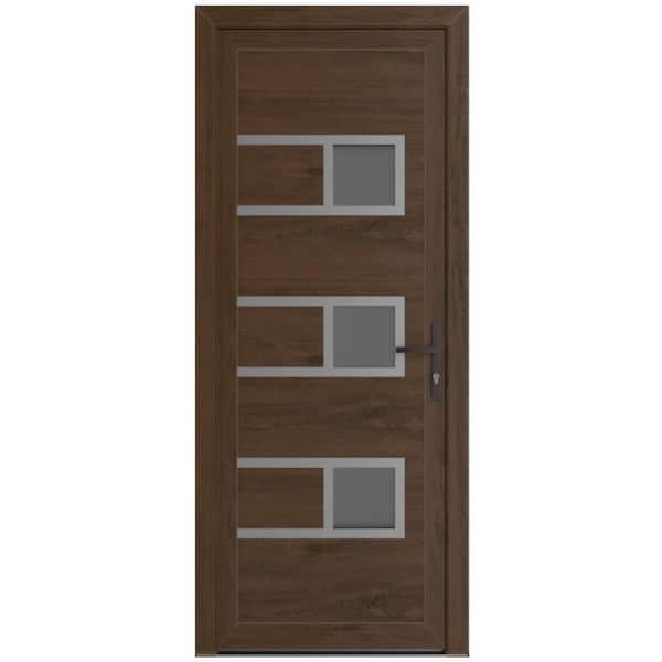 30 in. x 80 in. Left-hand/Inswing Frosted Glass Walnut Steel Prehung Front Door with Hardware