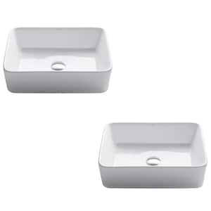 Elavo Modern Rectangular Vessel White Porcelain Ceramic Bathroom Sink, 19 inch (2-Pack)