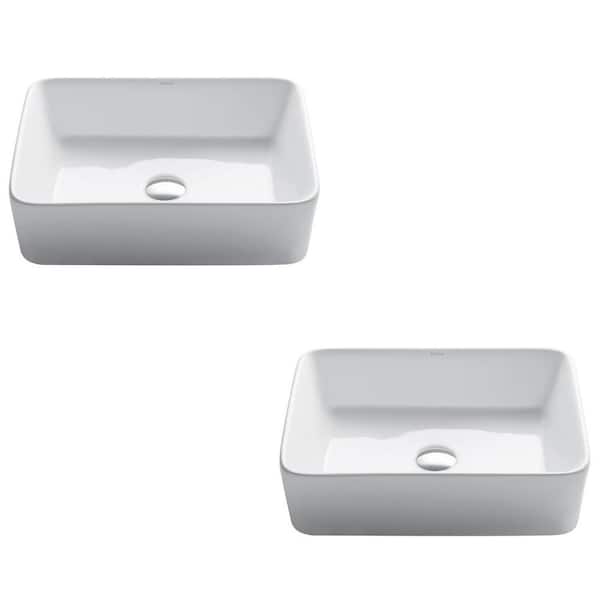Elavo 19.3 in. Rectangular Vessel Bathroom Sink in White Vitreous China (2-pack)