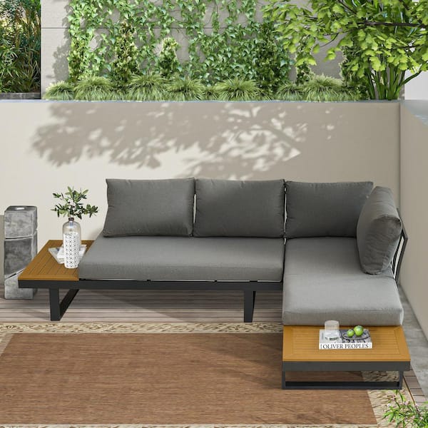 Unbranded Modern Style Aluminum Outdoor Sectional Sofa Furniture Set L-Shaped with Gray Cushion