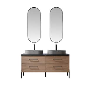Trento 60 in. W x 21.7 in. D x 34.6 in. H Double Sink Bath Vanity in Oak with Black Sintered Top and Mirror