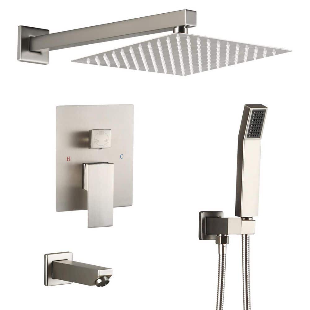 Single Handle 3-Spray Tub and Shower Faucet with 10 in. Rain Shower Heads 1.8 GPM in Brushed Nickel (Valve Included) price history on PriceWatchPro