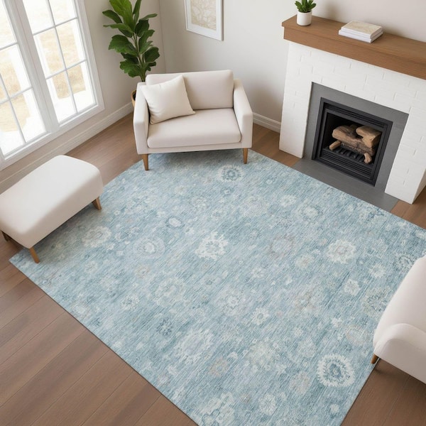 Mayfield Premium Machine Washable Abstract AMF1770 Blue 8 ft. x 10 ft. Area Rug