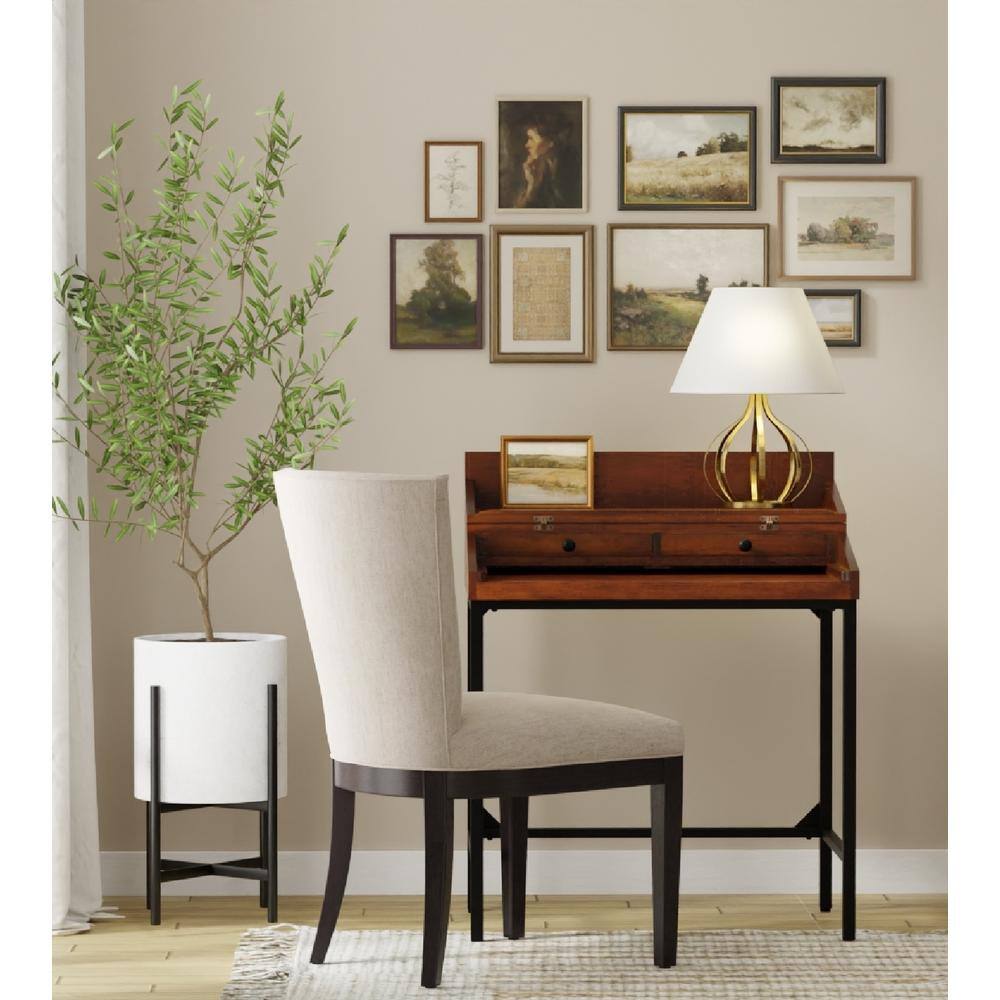 Chestnut Mango Wood Writing Desk with Black Iron Frame and Drawers
