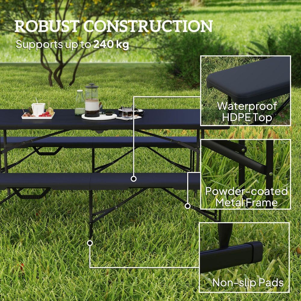 Black 6 ft Folding Portable Benches with HDPE and Powder-Coated Frames