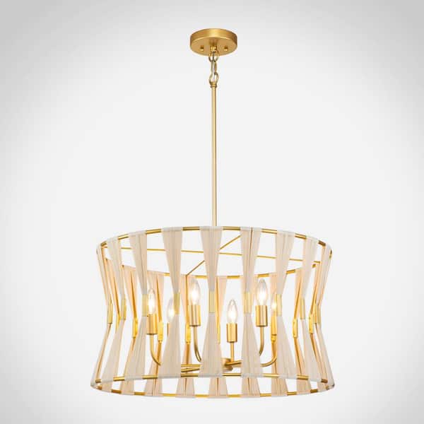 Austin 6-Light Beige Hand-Wrapped Rope Cone Pendant Light