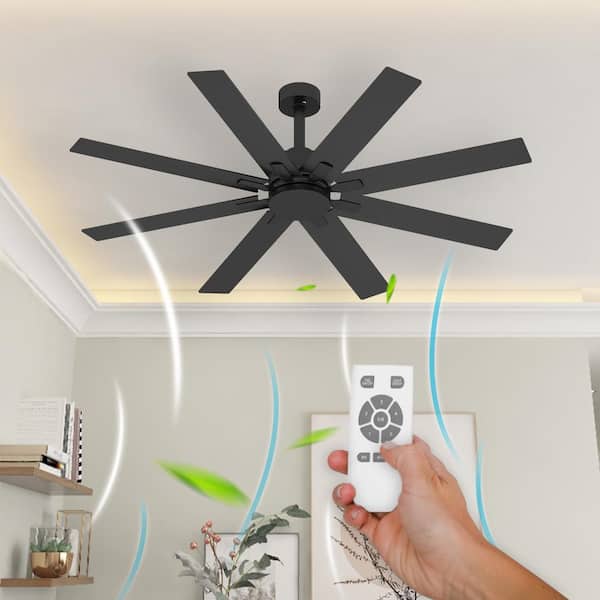 65 in. Indoor Outdoor Use Black Solid Wood Grain 8 Blade Propeller Ceiling Fan with Remote Control, Adjustable, 5-Speed
