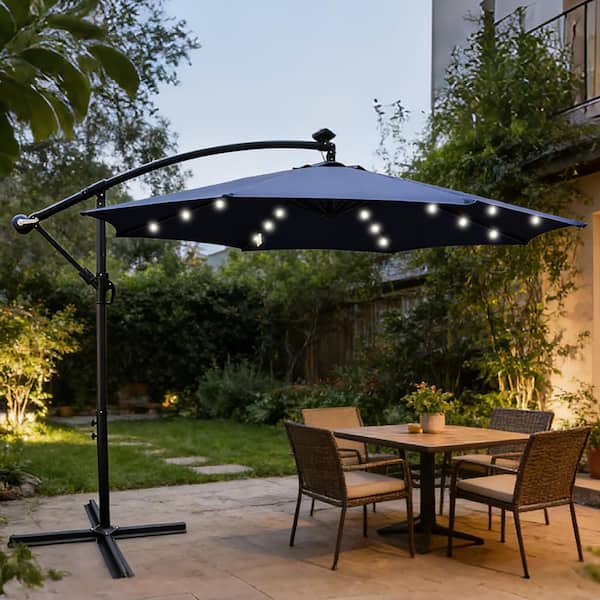 Coporesell 10 ft. Steel Patio Umbrella in Navy Blue with Crank and Cross