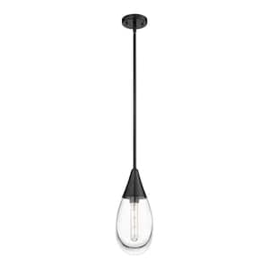 Malone 100-Watt 1 Light Matte Black Shaded Pendant Light with Clear glass Clear Glass Shade