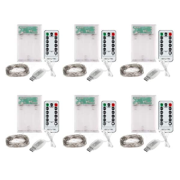 Feit Electric 30-Light 10 ft. USB or Battery Operated Mini LED Indoor Multi-Color Silver Fairy String Light w/Remote & 8 Clips(6-Pack)