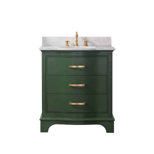 Monroe 30 in. W x 22 in. D x 34 in. H Bath Vanity in Evergreen with White Marble Top with White Sink