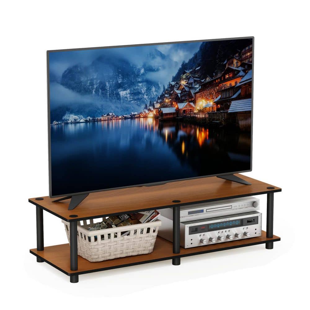 Light Cherry and Black Low Rise TV Stand with Cabinet