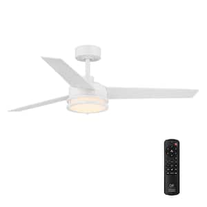 Cassini 52 in. Smart Indoor/Covered Outdoor Matte White Modern Adjustable White and RGB Ceiling Fan Light with Remote