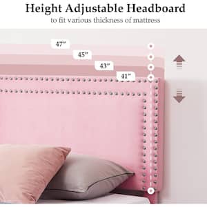 Upholstered Bed with Adjustable Headboard, No Box Spring Needed Platform Bed Frame, Bed Frame Pink Queen Bed