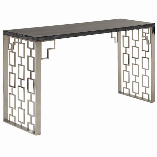 Benjara 18 in. Gray and Silver Rectangle Wood Top Console Table with Lattice Cut Side Panel