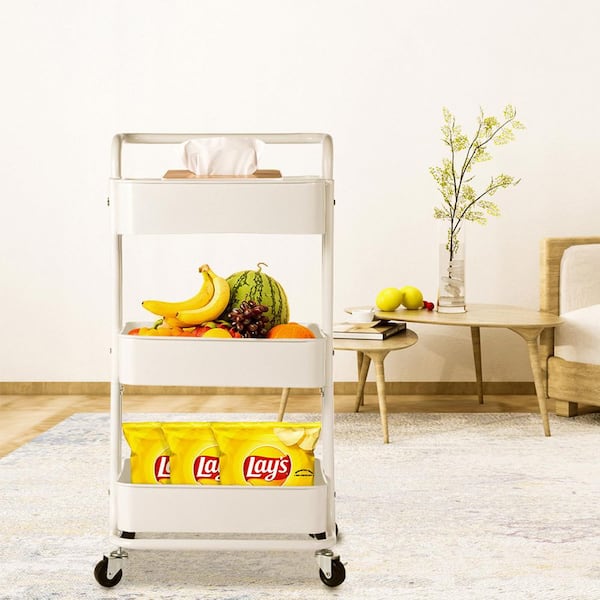 White 3-Tier Rolling Cart Hanging Organizer Cup