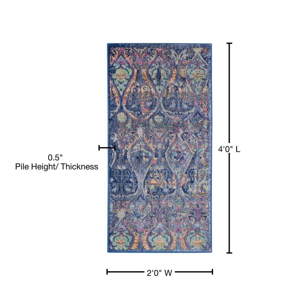 Silky Sheen Bohemian Navy 2' x 4' Synthetic Area Rug