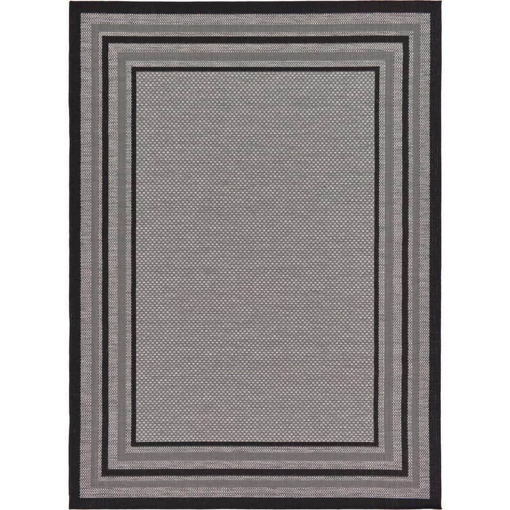 Modern Gray Rectangular Outdoor Rug, Easy-Care and Stain-Resistant, 7' x 10'