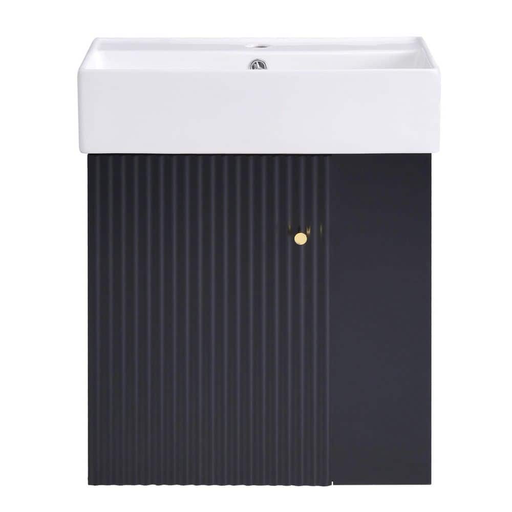 21.6 in. Single Sink Floating Black Bath Vanity with White Ceramic Sink Top price history on PriceWatchPro