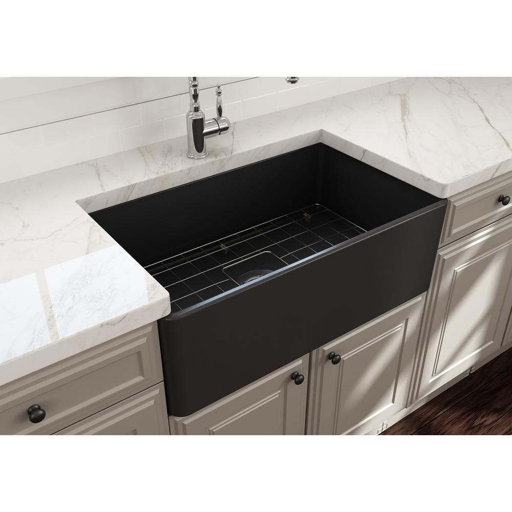 Matte Dark Gray 30-Inch Fireclay Farmhouse Single Bowl Kitchen Sink