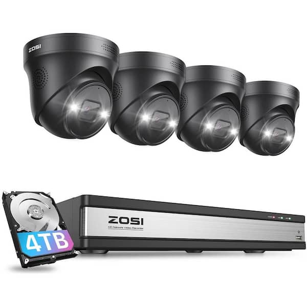 ZOSI 4K UHD 16-Channel POE 4TB Hard Drive NVR Security System with 4-Wired 8MP Spotlight Cameras, 2-Way Audio