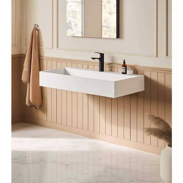 OLUMAT 30 in. Rectangular Solid Surface Wall-Mounted Bathroom Sink with Faucet Hole in White