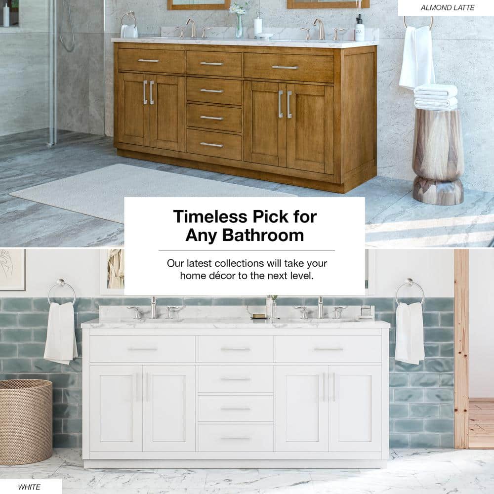 Athea 72" Pure White Double Freestanding Bathroom Vanity with Marble Top