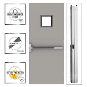 36 in. x 80 in. Gray Flush Exit with 10x10 VL Right-Hand Fireproof Steel Commercial Door with Knockdown Frame