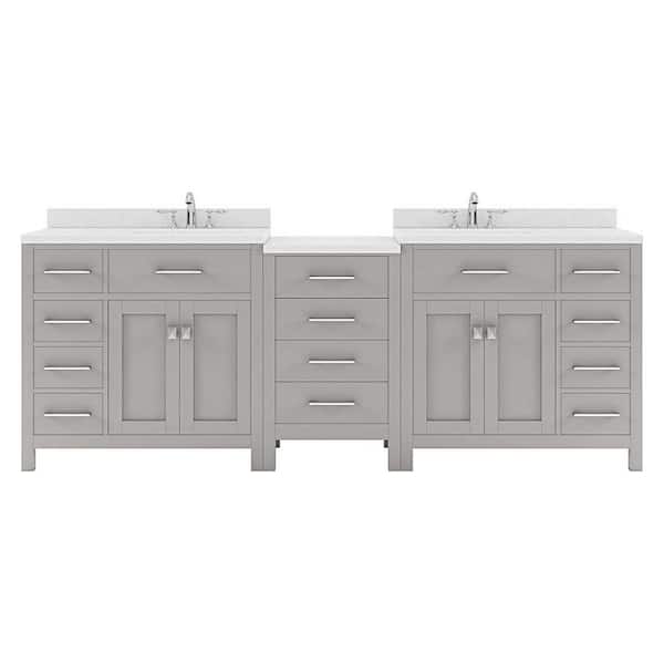 Virtu USA Caroline Parkway 93 in. W x 22 in. D x 35 in. H Double Sink Bath Vanity in Gray with Quartz Top