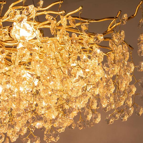 OUKANING 12-Light Gold Modern Large Crystal Chandelier with