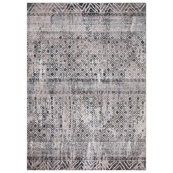 Concord Global Trading Vintage Collection Piazza Gray 8 ft. x 11 ft. Geometric Area Rug