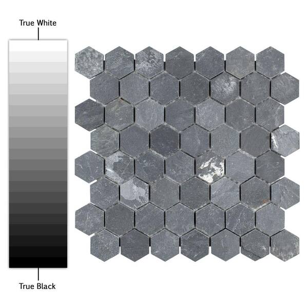 Merola Tile Crag Hexagon Black 11-1/8 in. x 11-1/8 in. x 8 mm Slate Mosaic Tile Merola Tile Crag Hexagon Black 11-1/8 in. x 11-1/8 in. x 8 mm Slate Mosaic Tile