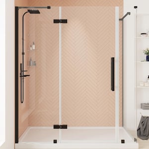 Tampa 60 in. L x 36 in. W x 75 in. H Corner Shower Kit w/ Pivot Frameless Shower Door in ORB w/Shelves and Shower Pan