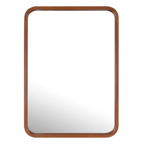 Walnut 18 in W x 24 in. H Farmhose Rectangle Wood Framed Wall Mirror for Bathroom