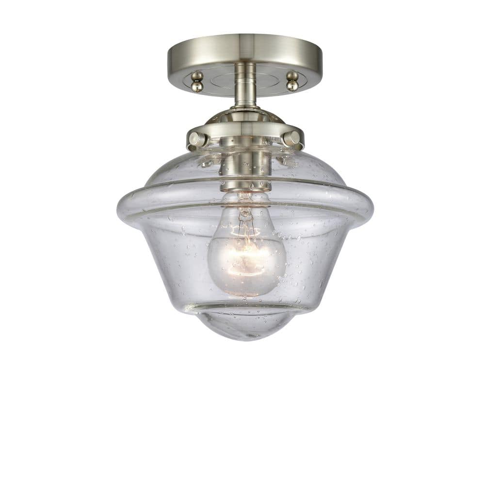Oxford 7.5 in. 1-Light Brushed Satin Nickel Industrial Semi-Flush Mount with Seeded Glass Shade price history on PriceWatchPro