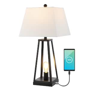 Waylon 28.5 in. Black Classic Industrial Iron Nightlight LED Table Lamp with USB Charging Port